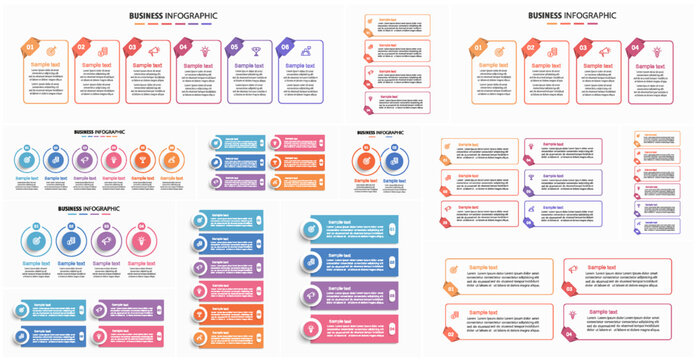 Big collection of business infographic design template with options, steps or processes. Can be used for workflow layout, diagram, number options, web design	 - Powered by Adobe