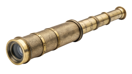 A vintage brass telescope, isolated on transparent background, symbolizes exploration and nautical adventures of the past