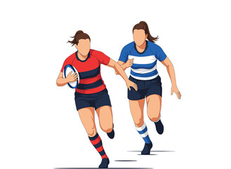 Female Rugby Players Running with Ball in Action, Team Sport Competition Concept