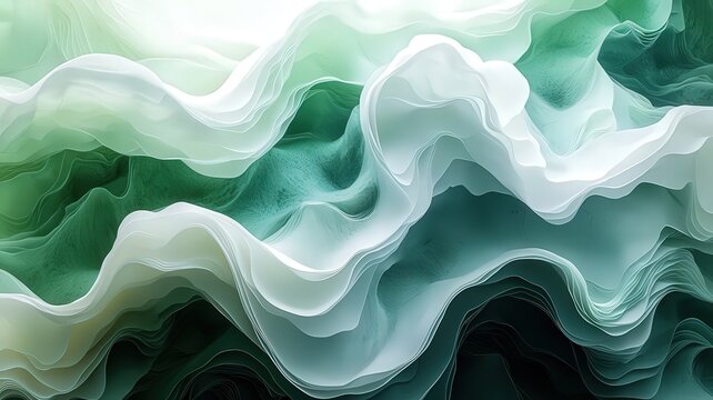Elegant abstract waves in oothing green and white toes, creating a serene and odern visual perfect for bckgrounds and design projets.