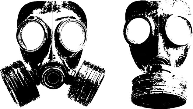Black and white stencil of gas masks for urban art design and decoration