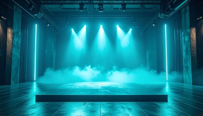 Dramatic Stage with Fog and Neon Lights for Performances and Shows