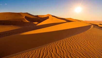 Sunlit Sand Dunes and Deep Shadows at Sunset