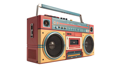 A vintage boombox isolated on transparent background, a nostalgic symbol of retro music and portable audio