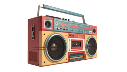 A vintage boombox isolated on transparent background, a nostalgic symbol of retro music and portable audio