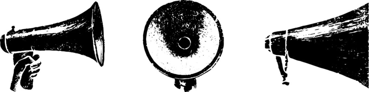 Black and white megaphone stencil illustration set for urban design