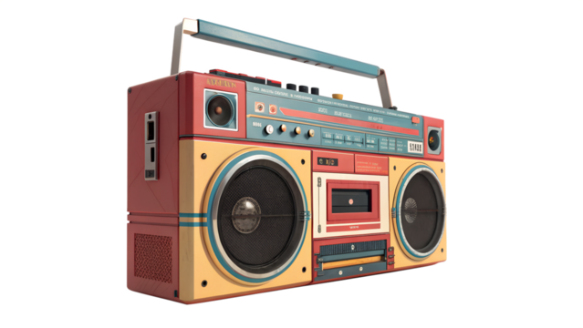 A vintage boombox isolated on transparent background, a nostalgic symbol of retro music and portable audio