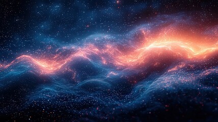 Obraz premium Vibrant cosmic nebula withswirling blue and orange hes, evoking a sense of woner and exploration in the ast universe.