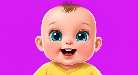 Adorable cartoon baby with big blue eyes and a happy smile