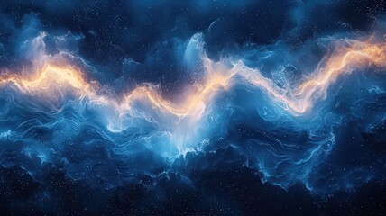Dynamic cosmic waves of ble and gold light, creatinga mesmerizing abstract bacground perfect for technolgy, science, or creative pojects.