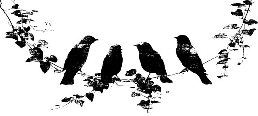 Fototapeta premium Black and white jungle bird silhouette stencil set for nature-inspired design
