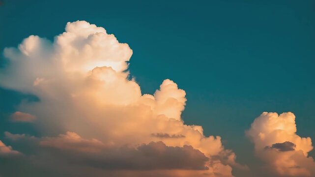 Bright golden-toned cloud floating in blue sky during sunset light.