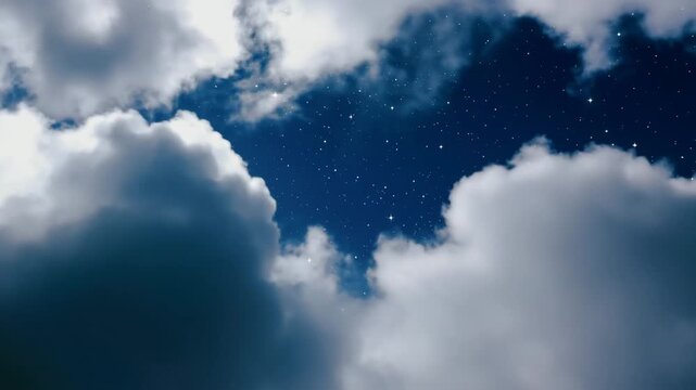 White fluffy clouds scattered in deep blue sky with bright sunlight, forming peaceful and open natural view.