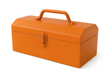 Closed orange metal toolbox with handle and latch isolated on transparent background, ideal for repair and maintenance concepts