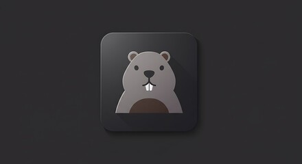 Adorable Cartoon Beaver Icon with Prominent Teeth on Dark Background