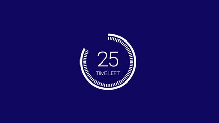 30 second countdown timer animation from 30 seconds to 0 seconds on a blue background, thirty seconds countdown timer with alpha channel in 4k with dashes circle. modern design animation. 