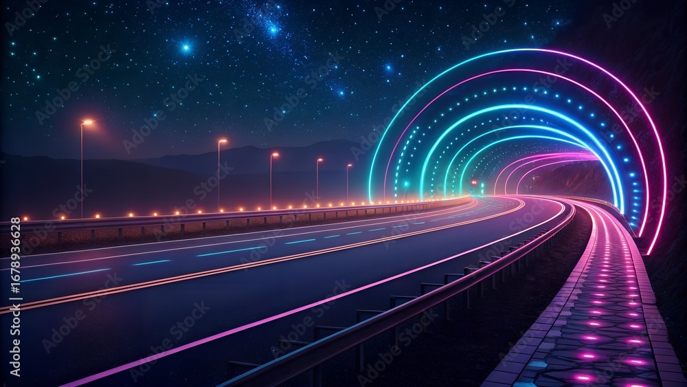 Poster 3d render. abstract glowing neon lines and bokeh lights isolated on black background. speed of light