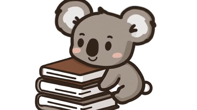Cute koala reading books illustration