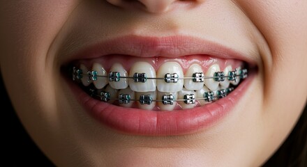 Obraz premium Teenage Smile with Braces Showing Confidence and Dental Care.