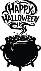 Happy halloween with witchs cauldron bubbling with magic potion, perfect for spooky designs and decorations