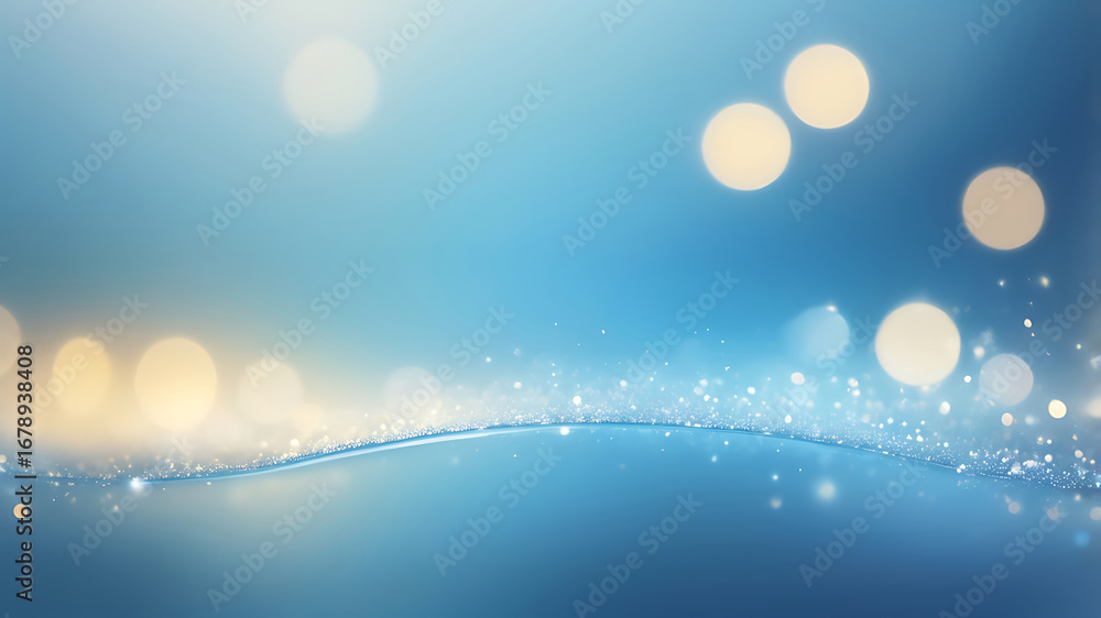 Poster soft focus blue and gold bokeh lights create a magical and dreamy background with a subtle water eff