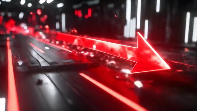 Red Arrow Moving Forward in Futuristic Environment - Powered by Adobe
