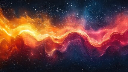 Vibrant cosmic waves of ornge and pink swirl againsta deep blue backdrop, evokng a sense of wonder and eploration in a stunning abtract space scene.