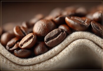 Ripe coffee beans on a light background.