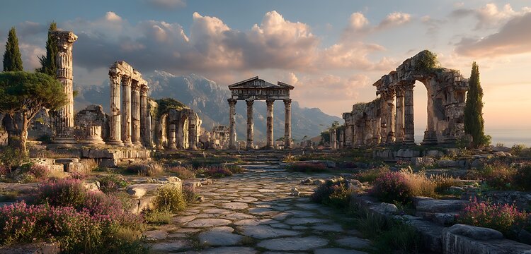 Temple ruins transformed into smart city with ancient-modern contrasts
