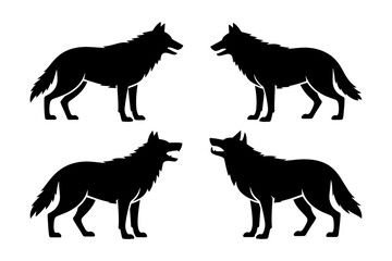 silhouette of wolves animals standing in various poses