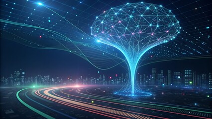  Big data technology data science analysis artificial intelligence generative ai deep learning machine learning algorithm neural flow network analytics innovation abstract futuristic. 3d rendering.