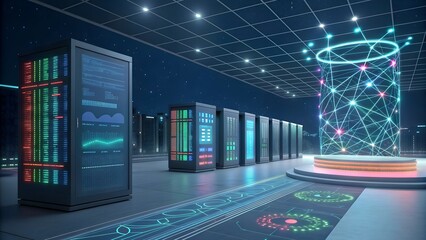 Big data technology data science analysis artificial intelligence generative ai deep learning machine learning algorithm neural flow network analytics innovation abstract futuristic. 3d rendering. 