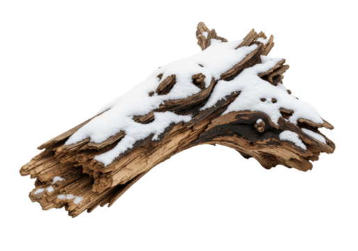 Weathered Wood Fragment with Snow