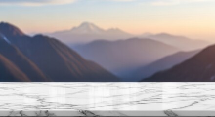 Marble Surface with Mountain Backdrop Beautiful Nature View for Product Mockups