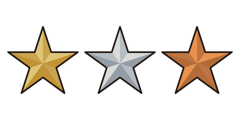 星のシンプルイラスト 金 銀 銅