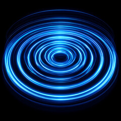 Glowing blue concentric circles radiate energy against a dark backdrop creating a mesmerizing light design.