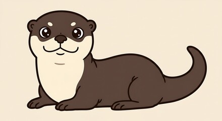 Adorable Cartoon Otter with Big Eyes and Friendly Smile