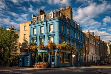 Naklejka premium London Pub. Historical Building Facades in European Cityscape