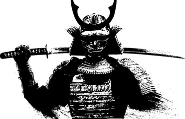 Fototapeta premium Black and white samurai stencil collection for urban art and design