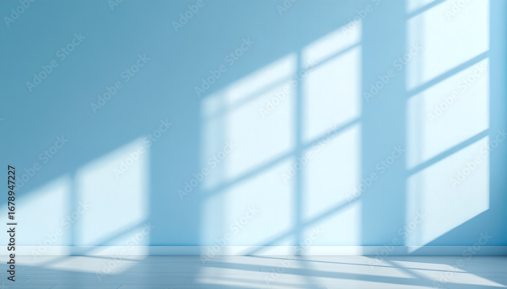 Poster the interplay of light and shadow creates a mesmerizing pattern on a blue wall and the wooden floor.