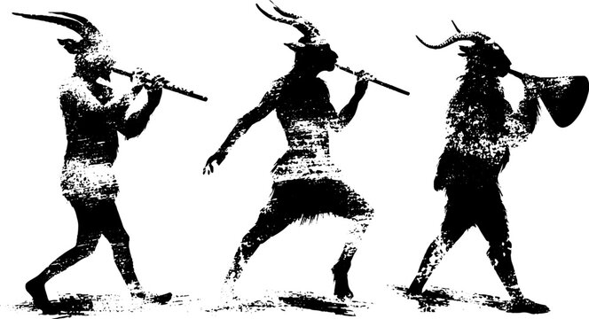 Mythical satyr stencil art collection in black and white for creative design