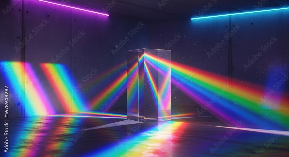 Aufkleber light dispersion through a prism creating a rainbow spectrum on the wall.