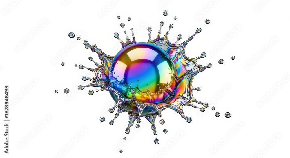 Aufkleber iridescent sphere splashing in water, creating a colorful rainbow effect.