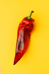 Red chili pepper on yellow background, fresh vegetable. High quality photo