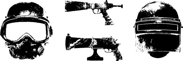 Naklejka premium Black and white stencil set of space-themed objects for design