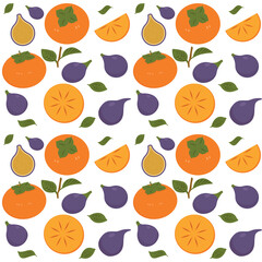 Hand drawn summer fruits . persimmon and fig.