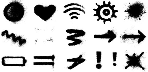 Black and white stencil spray art set with diverse icons for urban design
