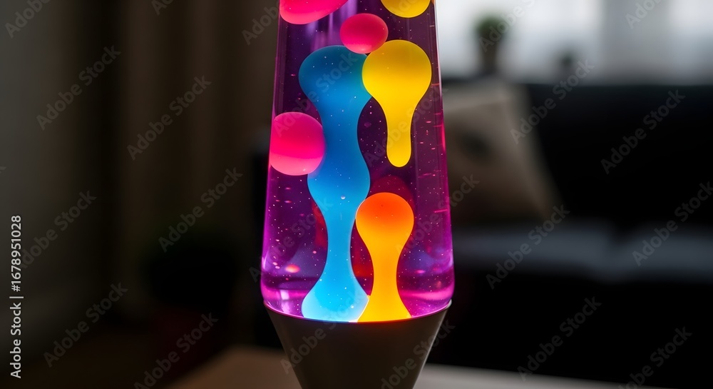 Aufkleber a close-up shot of a colorful lava lamp with blobs of wax floating in liquid.