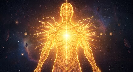 Abstract human figure illustration golden energy