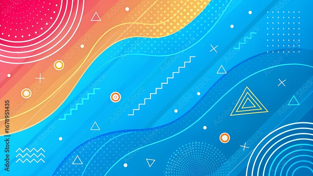 Aufkleber vibrant abstract design featuring waves of color and geometric shapes in a playful layout for digita